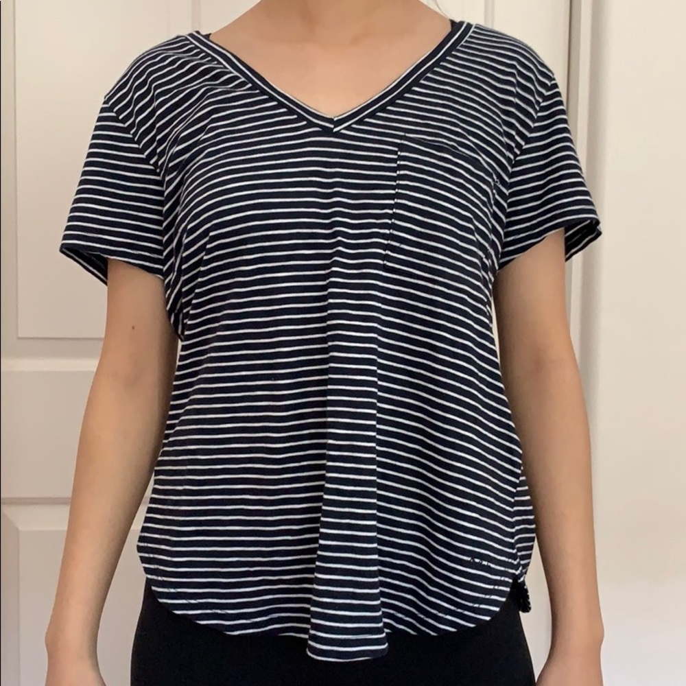 Blue Striped V-neck Tee